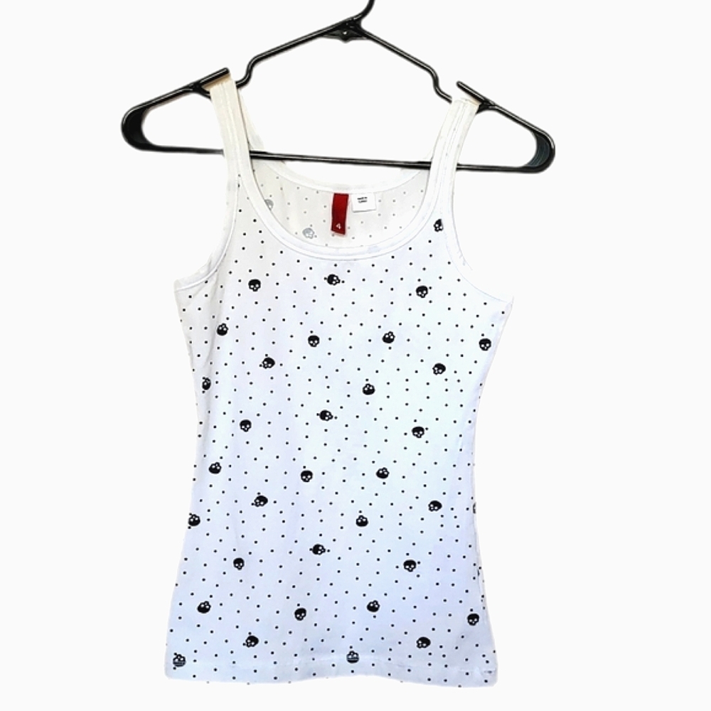 DIVIDED BY H&M Black & White Women's Skull & Polka Dot Tank Top Size 4 NWOT